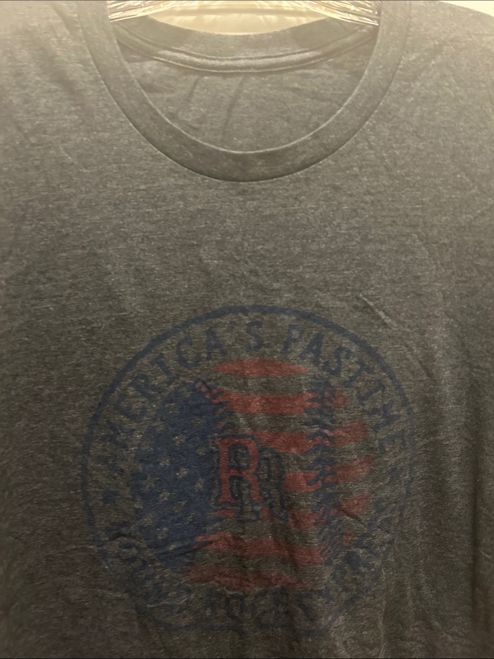 Round Rock Express Baseball America’s Pastime Dr Gray Tee Red and Blue Flag XL